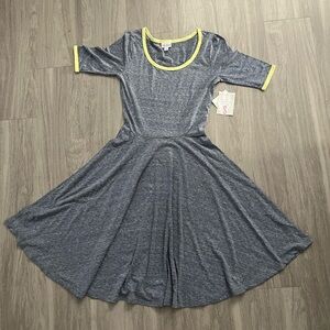 LuLaRoe Nicole Casual Dress in Heather Gray with Yellow Accents small